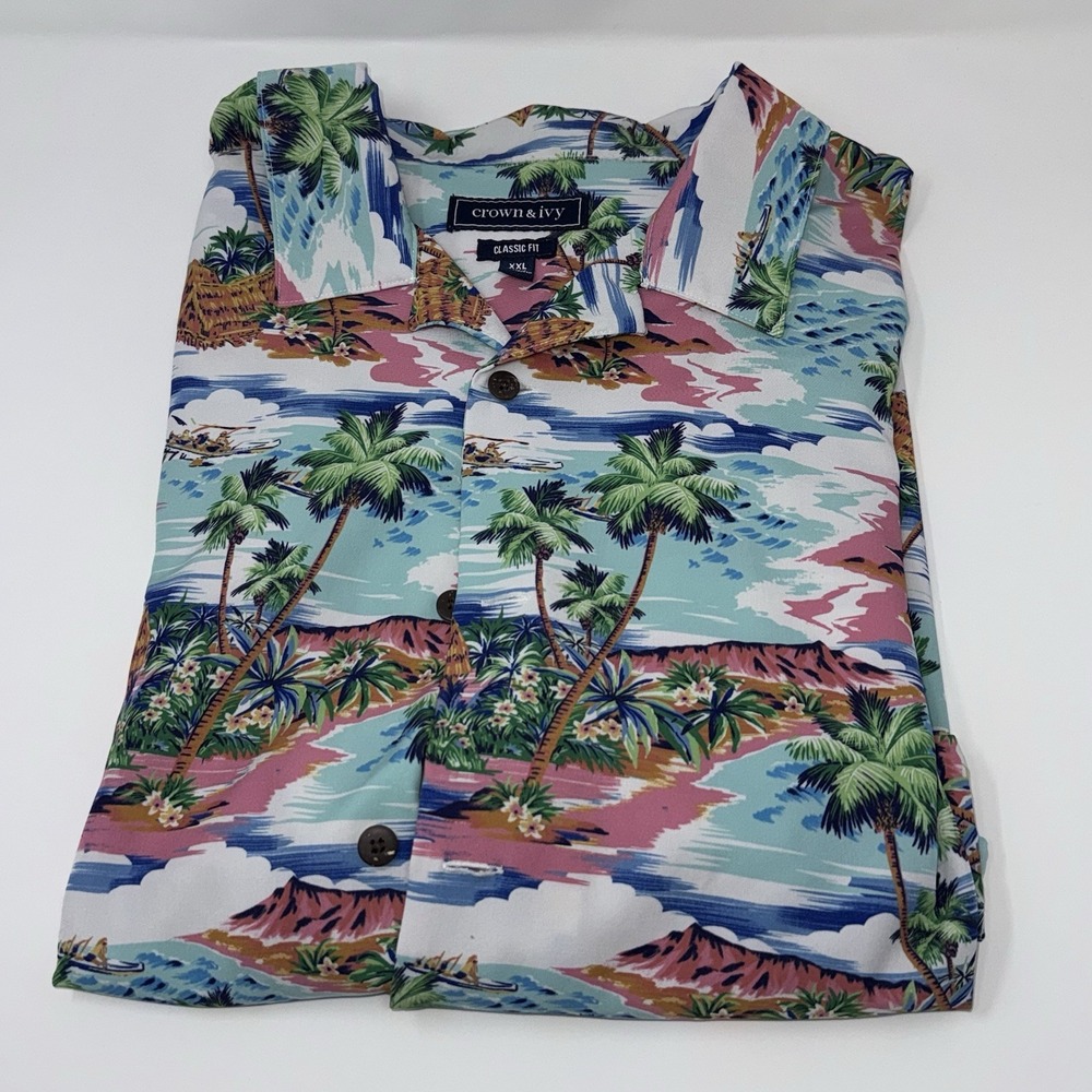 Crown & Ivy Classic Fit Short Sleeve Button Down Shirt Mens XXL Hawaiian Floral